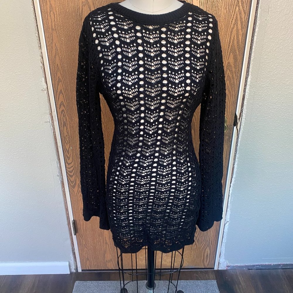 Long sleeve crochet mini dress size 10
